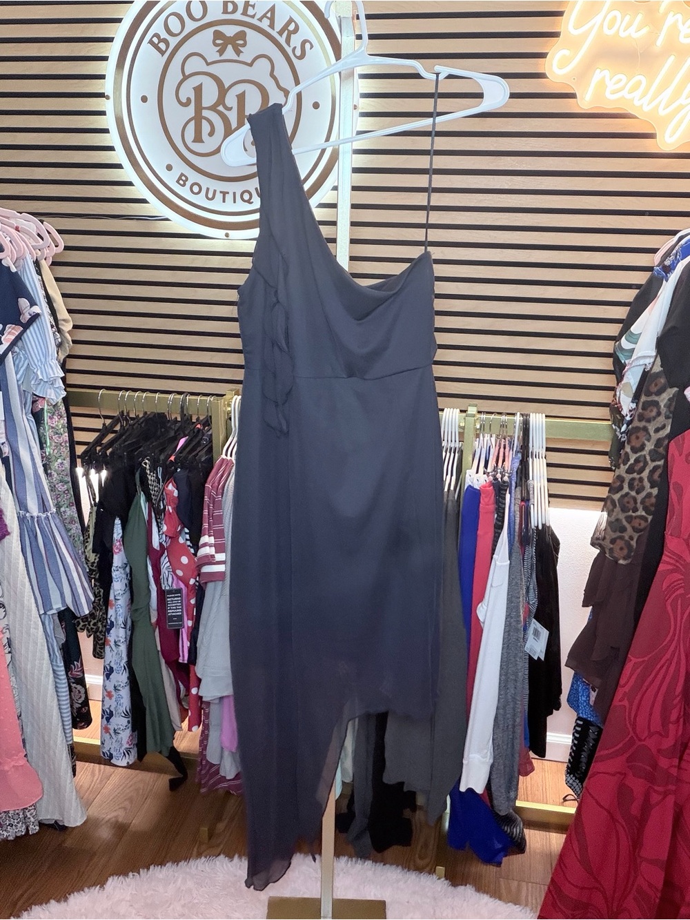 Noisy May Black One-Shoulder Draped Asymmetric Dress